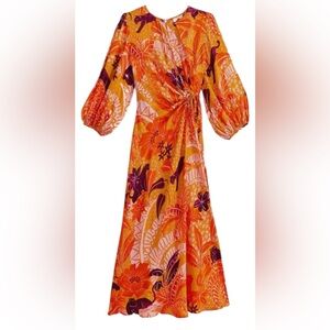 Farm Rio Jungle Panther Puff Sleeve Slip Dress-NWOT